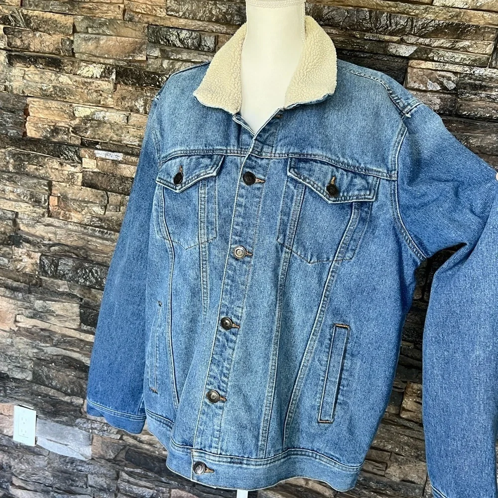 Blue Denim Jacket with Cream Sherpa Collar